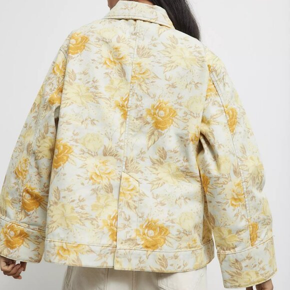 Denim Jacket Yellow Floral Urban Outfitters Shacket NWT Cotton Oversized BDG - Picture 3 of 13